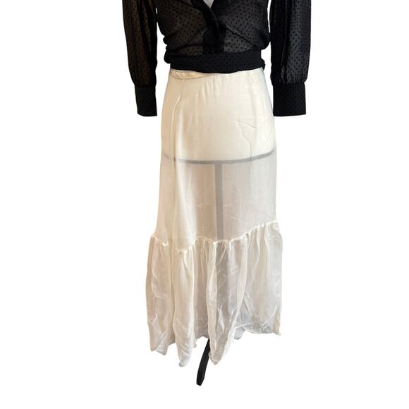 Vintage Sheer Silk Maxi Skirt Layer Ivory Ruffle Hem Boho Slip Skirt - Picture 1 of 8